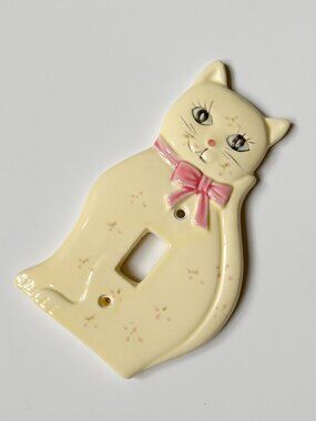 Vintage 1989 Ceramic Cat Light Switch Cover